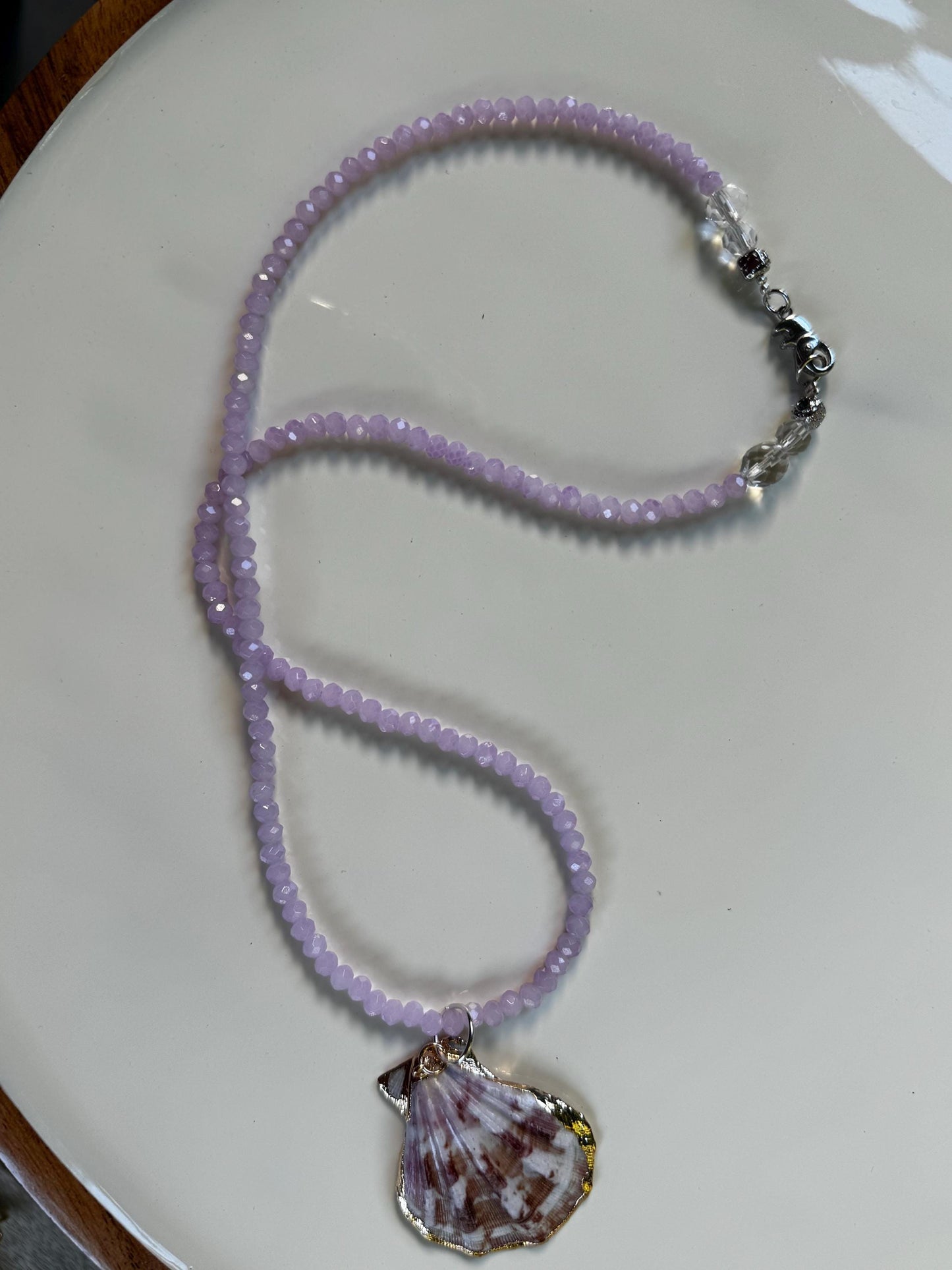 Mauve Purple Dreams Handmade Beaded Necklace, featuring Swarovski crystals & feature shell