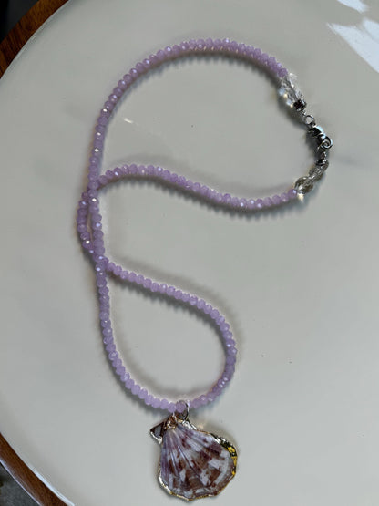 Mauve Purple Dreams Handmade Beaded Necklace, featuring Swarovski crystals & feature shell