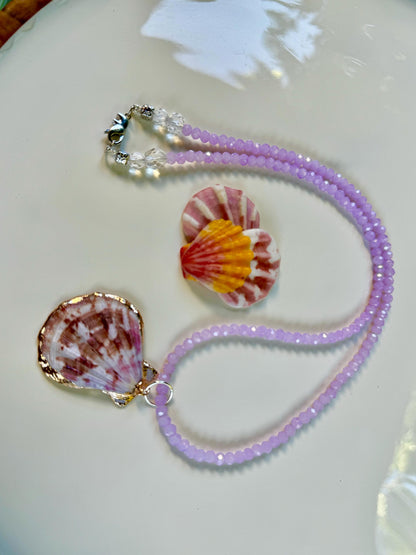 Mauve Purple Dreams Handmade Beaded Necklace, featuring Swarovski crystals & feature shell