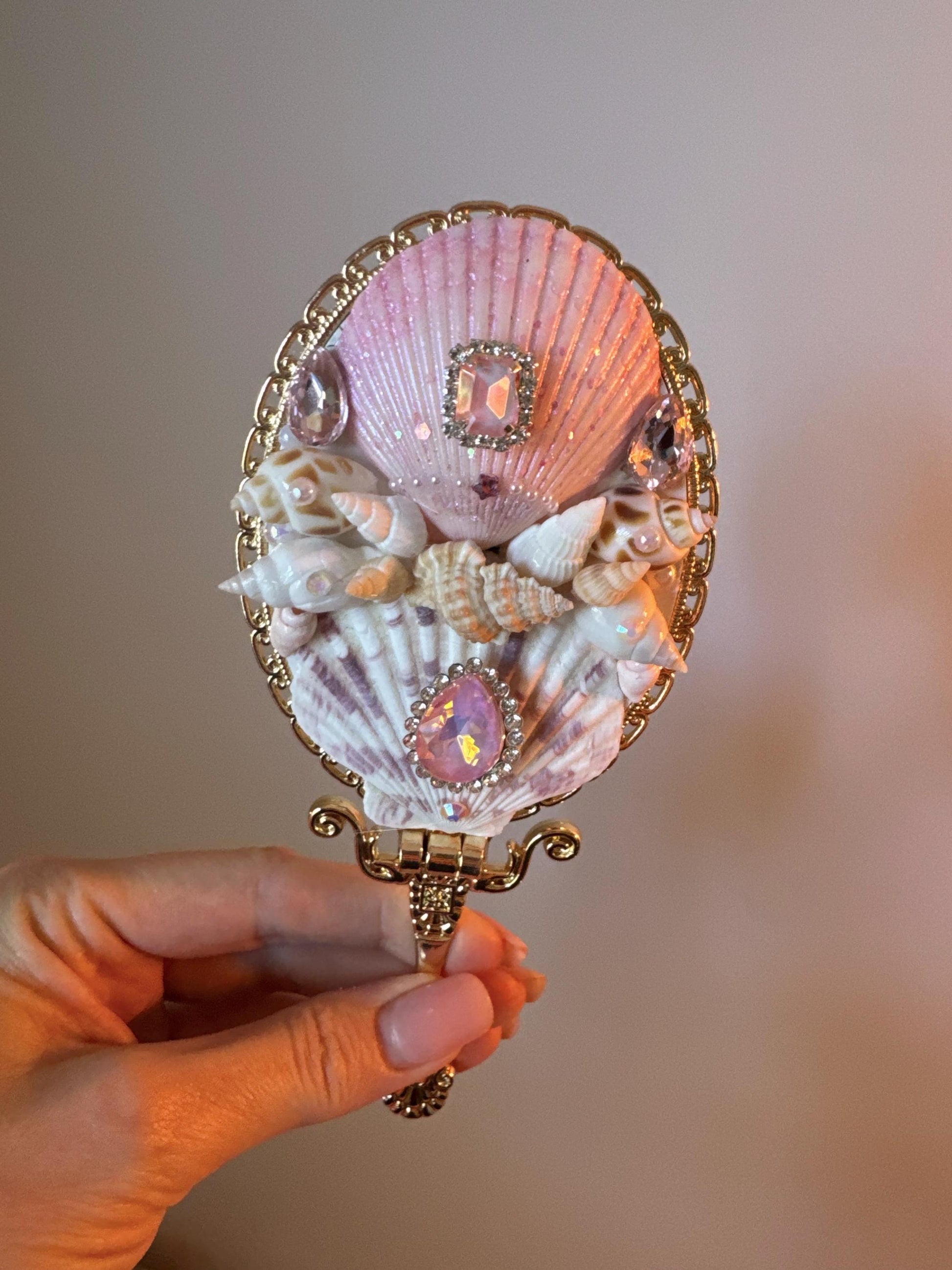 Crystal Seashell Mirror, Fancy Mirror, Gold Mirror, Mothers Day, Wedding Mirror, Bridesmaid, Birthday, Mermaid Mirror