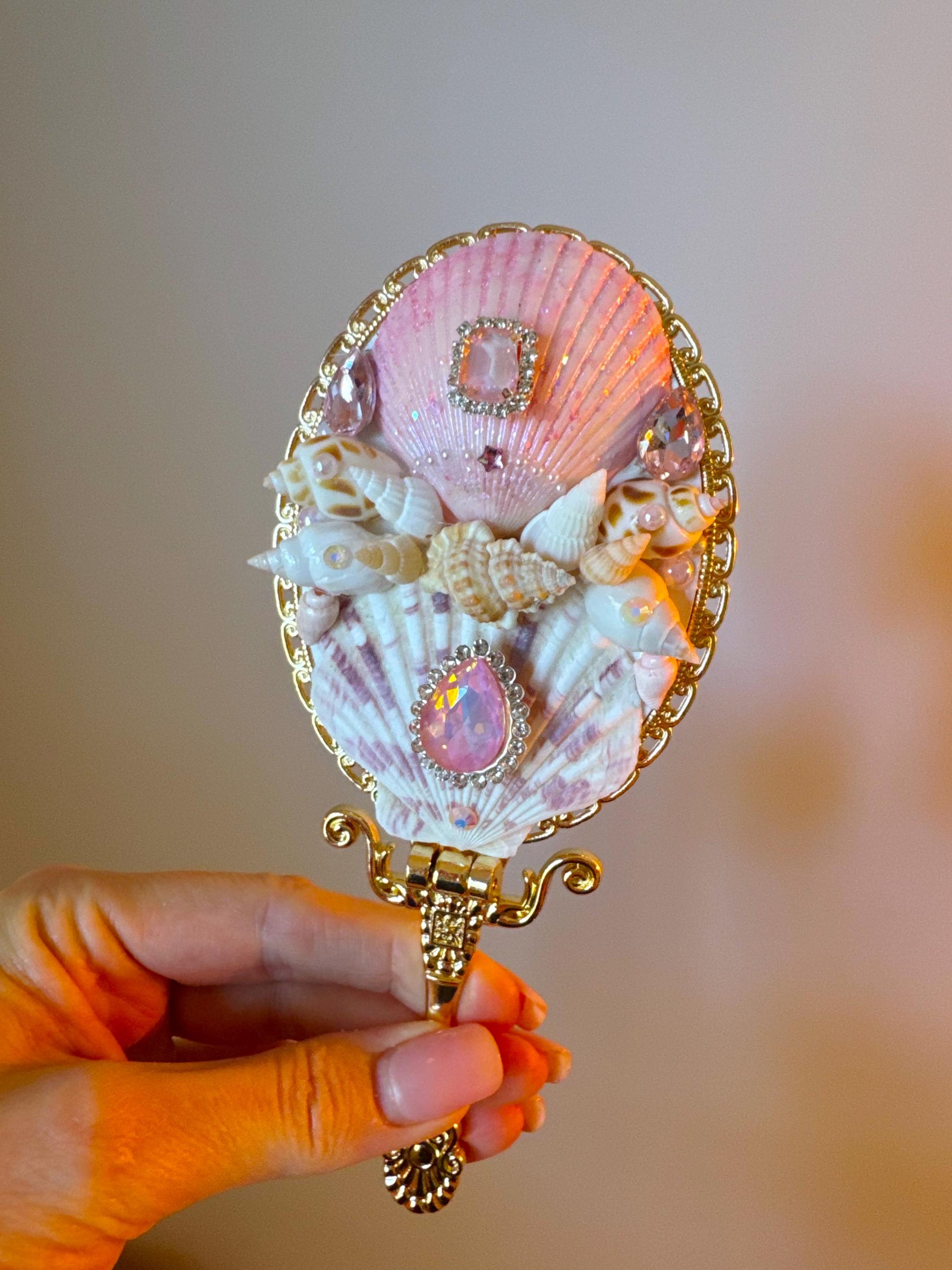Crystal Seashell Mirror, Fancy Mirror, Gold Mirror, Mothers Day, Wedding Mirror, Bridesmaid, Birthday, Mermaid Mirror
