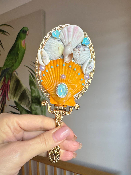 Shell Mirror, Handheld Mirror, Handmade Shell Mirror, Fancy Mirror, Wedding Gift, Birthday Present, Mothers Day Gift, Compact Mirror