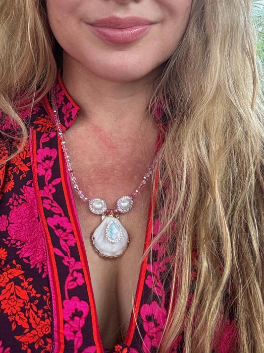 Collier de perles fait main avec cristaux Swarovski