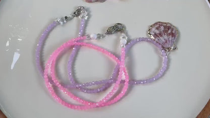 Mauve Purple Dreams Handmade Beaded Necklace, featuring Swarovski crystals & feature shell