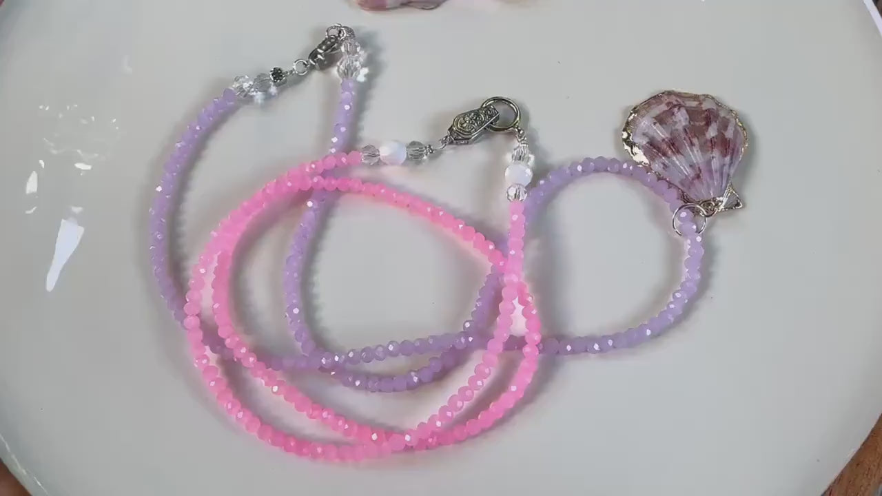 Mauve Purple Dreams Handmade Beaded Necklace, featuring Swarovski crystals & feature shell