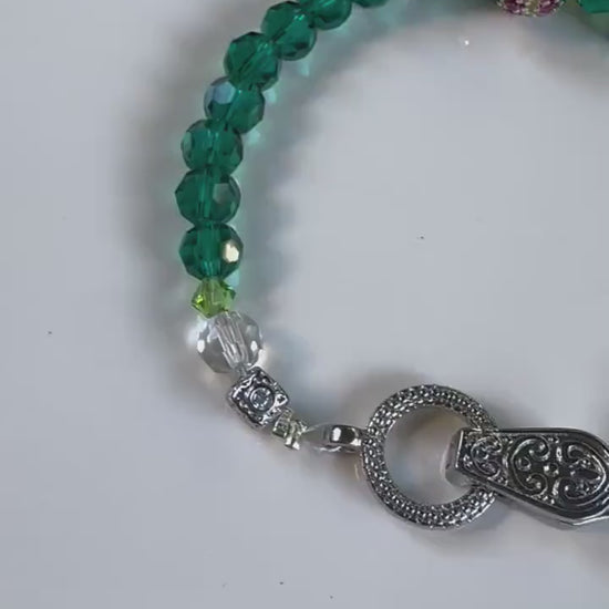 Emerald Green Crystal Bracelet feat Rondelle Rhodium Plated 925 Sterling Silver European Beads