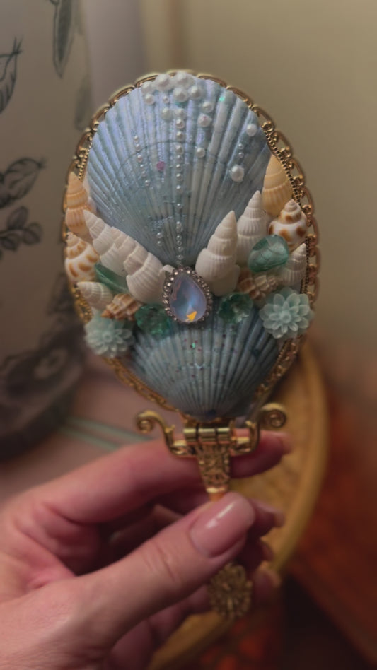 'Azure Dreams' - Guilt Gold Seashell Mirror