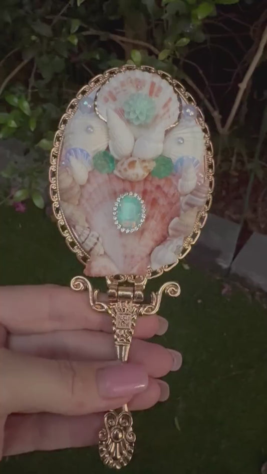 Blue Green Handmade Shell Mirror, Wedding Accessories, Birthday Present, Mothers Day, Customised