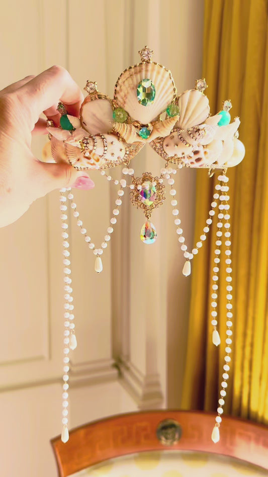 Ariel’s Dream Mermaid Crown ~ Statement Pearl & Shell Tiara